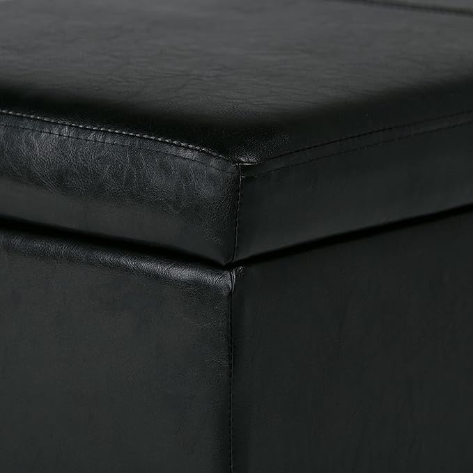 SIMPLIHOME Avalon 48 inch Wide Contemporary Rectangle Storage Ottoman Bench in Midnight Black Vegan Faux Leather, Assembled, for the Living Room, Entryway and Family Room