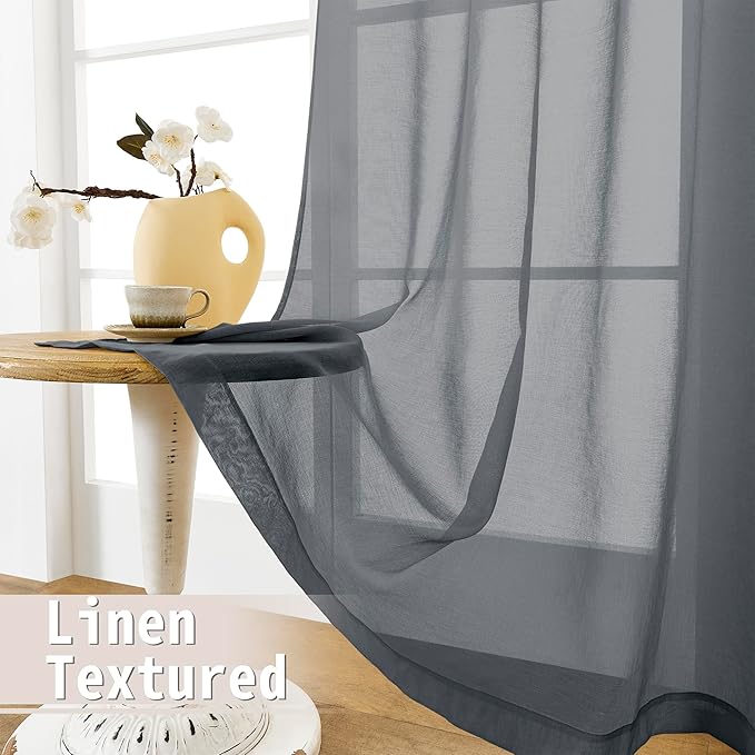 Tollpiz Sheer Door Curtain Closet Linen Textured Curtains Sheer Doorway Light Filtering Voile Patio Glass Door Rod Pocket Curtain French Door, 54 x 72 inches Long, Dark Grey, Set of 1 Panel
