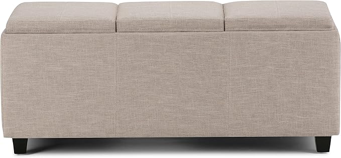 SIMPLIHOME Avalon 42 inch Wide Contemporary Rectangle Storage Ottoman in Natural Linen Look Fabric, Assembled, for the Living Room, Entryway and Family Room