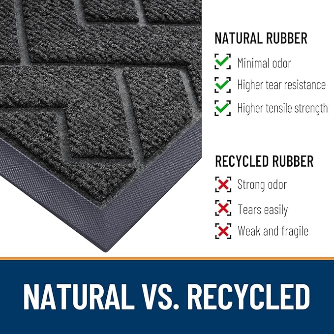 OLANLY Front Door Mat Indoor Outdoor Entrance, Waterproof All-Season, All-Weather Doormat, Sturdy Natural Rubber, Low Profile, Easy Clean Patio Porch Entryway Mat, Herringbone Brick (Black, 29.5x17)