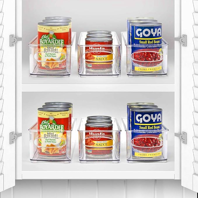 Sorbus Stackable Refrigerator Organizer Bins - Clear Storage Bins for Kitchen Pantry, Freezer & Fridge Organization - Food Organizing Plastic Containers with Handles for Countertops & Drawers (6 Pack)