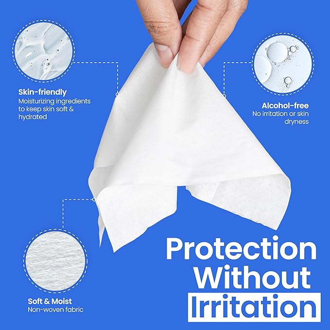 Safe n' Simple No Sting Skin Prep Wipes - 100 Individual Ostomy Barrier Film 2.4" x 2.4" - Skin Barrier Film Wipes for Ostomy - Protective Sting Free Skin Barrier