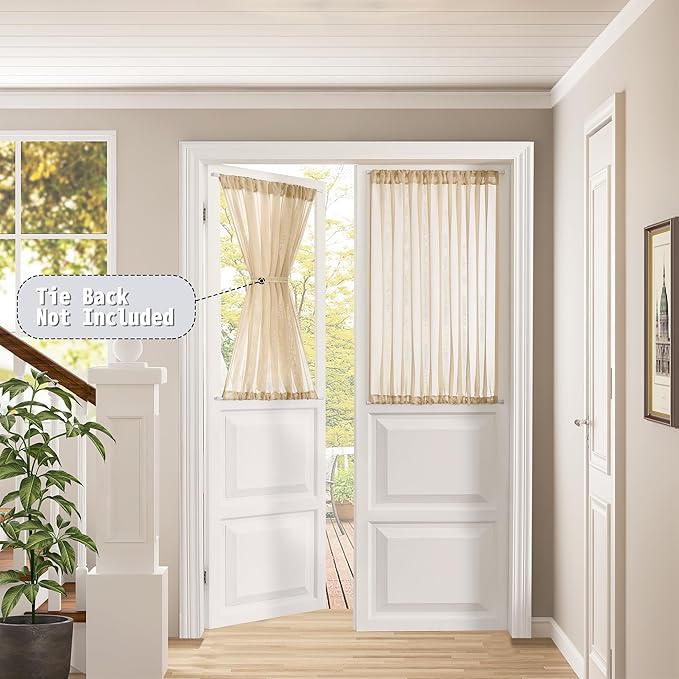 Tollpiz Small Sheer Curtain Linen Textured Curtain Sheers Doorway Light Filtering Voile French Door Rod Pocket Curtains Patio Glass Door, 25 x 40 inches Long, Beige, Set of 1 Panel