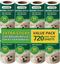 Extra Sticky Lint Roller Refills,Fits Most 3.9"-4" Standard Size Lint Roller with Inner Diameter at 1.5", 8 Pack with 720 Sheets Total, Pet Hair Remover for Clothes, Car, Furniture