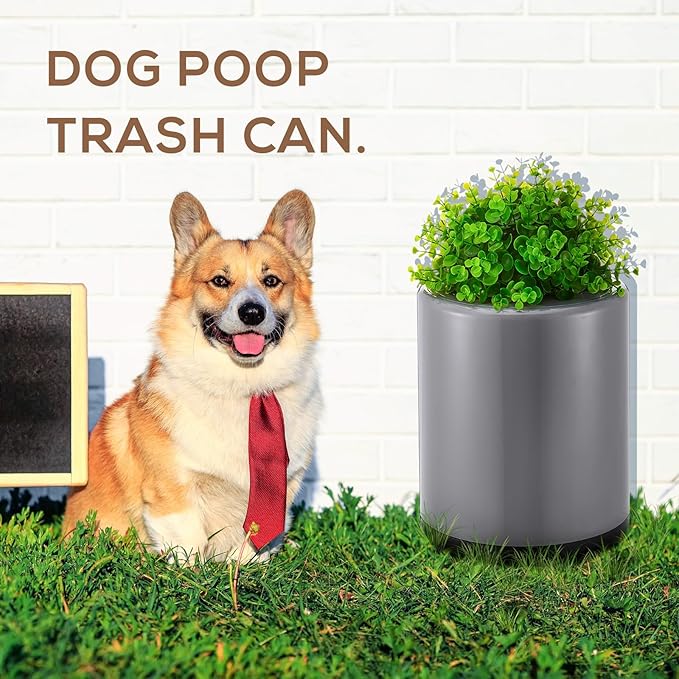 Dog Poop Trash Can Outside 13 L/ 3. 4 Gal Dog Waste Trash Can with Lid, Plant-Styled, Double-Layer Design, Outdoor Garbage Container for Front Porch Backyard Office Patio(Grey)