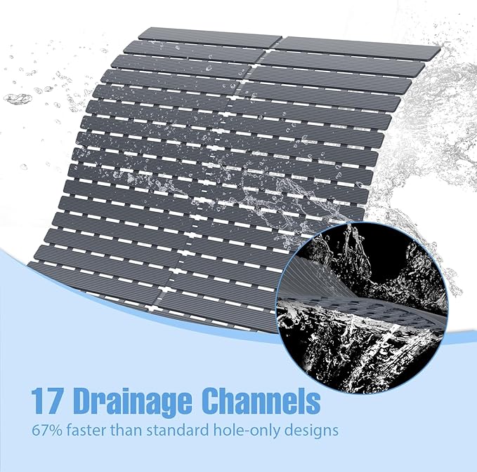 Shower Mat Non-Slip Bath Mat for Tub Floor & Stall with 200+ Suction Cups & Drain Holes, Quick Dry Machine Washable Bathtub Mat, Safe for Elderly& Baby, Bathroom Essentials 24x24 Inch (Light Grey)