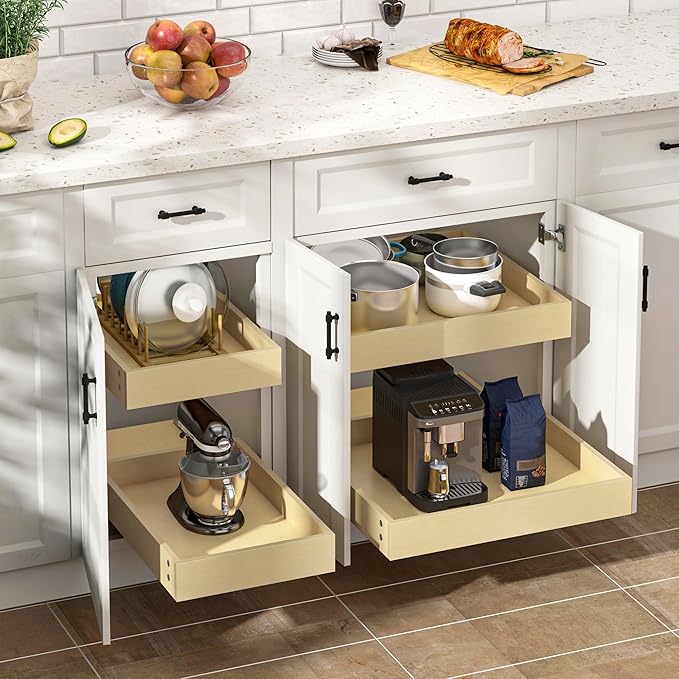 WelFurGeer Soft Close Pull Out Cabinet Organizer, 11" W x 22" D Cabinet Roll Out Drawers, Space-Saving Cabinets Organizer with Easy Installation, Bottom Mount Pull Out Drawers for Kitchen Cabinets