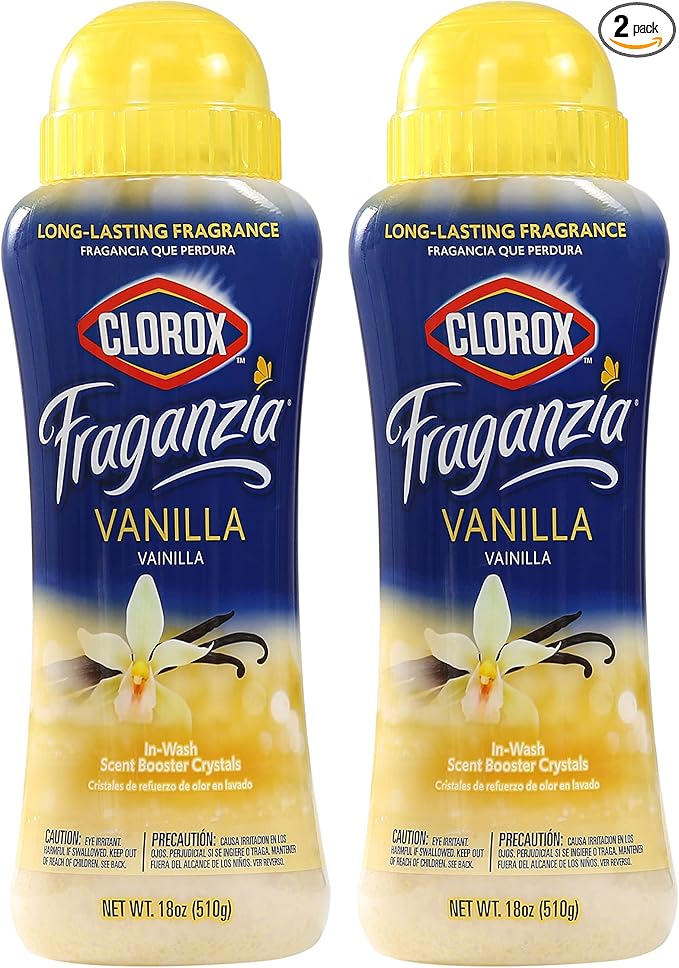 Clorox Fraganzia Laundry Scent Booster Crystals in Vanilla Scent - Scented In-Wash Freshener Beads for Fresh, Clean, Great Smelling Clothes and Linens, 18 Oz - 2 Pack
