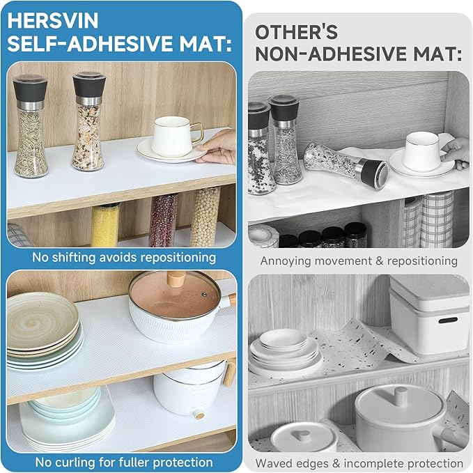 Shelf Liners 14 in x 20 ft Self-Adhesive EVA Drawer Mats, Cupboard Protector, Kitchen Cabinet Lining Fridge Liner (White Flat Dot, 35.6x610cm)