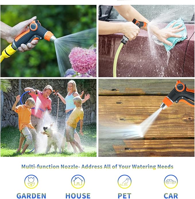 Garden Hose Nozzle Sprayer, Water Hose Sprayer Nozzle with 4 Spray Patterns, Water Flow Thumb Control, Labor-saving Buckle & Front Trigger, for Watering Plants & Lawns,Washing Cars and Pets