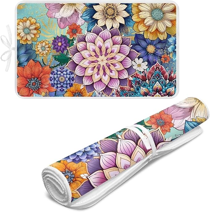 Ironing Mat Boho Flower Portable Ironing Pad Blanket for Table Top Heat Resistance Travel Small 32 x 16 Inch Foldable Lightweight Iron Mats for Washer and Dryer