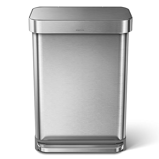 simplehuman 55 Liter / 14.5 Gallon Rectangular Hands-Free Kitchen Step Trash Can with Soft-Close Lid, Brushed Stainless Steel