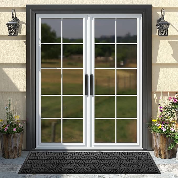 Yimobra Large Door Mat 47x24, All-Weather Waterproof Non-Slip Welcome Matt Outdoor, Heavy Duty Non Slip Doormat for Entryway for Patio and Garage Indoor, Easy Clean, Black