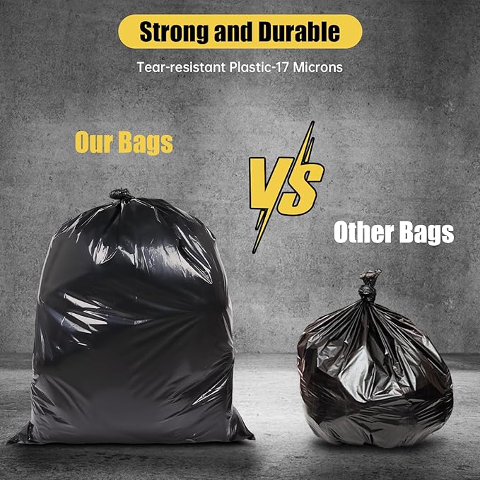 Heavy Duty Extra Large 55 Gallon Black Trash Bags, 1.92 Mil Industrial Garbage Bags for Construction, Waste Disposal,Commercial,Home Use,Out Door 20 Count