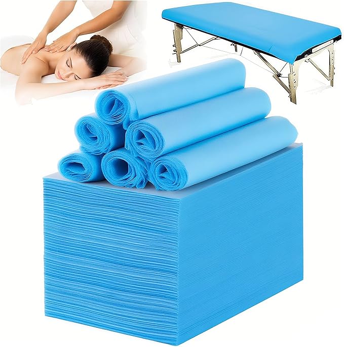 100 PCS Disposable Massage Table Sheets Spa Bed Covers 71"x31" -Non Woven Fabric Waterproof Protector for Waxing, Tattoo, Beauty Salon,Facial, Esthetician Table Bed (Blue)