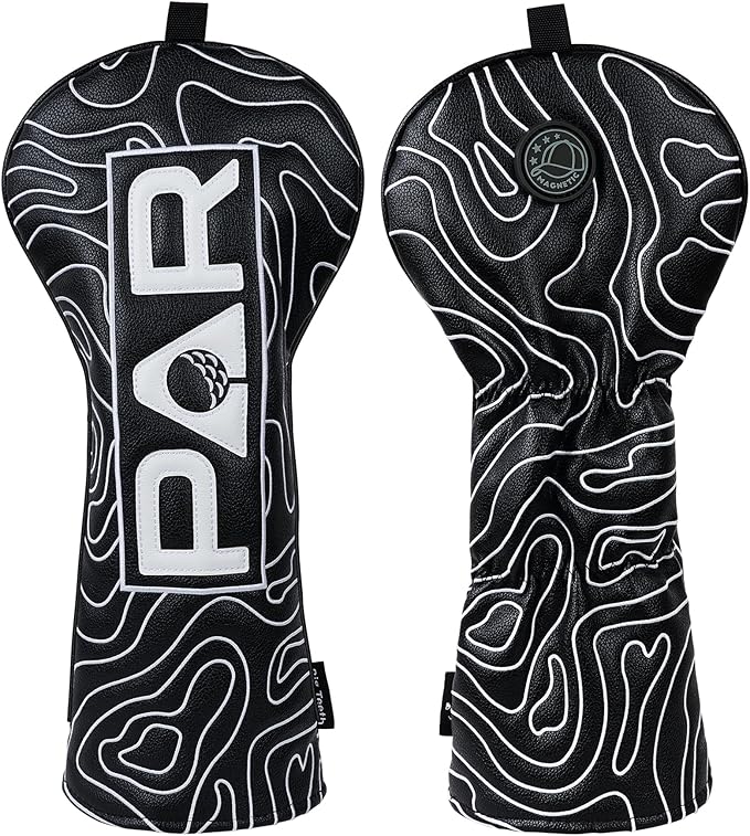 Big Teeth Golf Club Covers Full Set Driver Headcover Fairway Wood Hybrid Golf Club Iron Head Covers, Topographic Edition Putter Cover Leather Golf Head Covers Pure Black, Gifts for Men