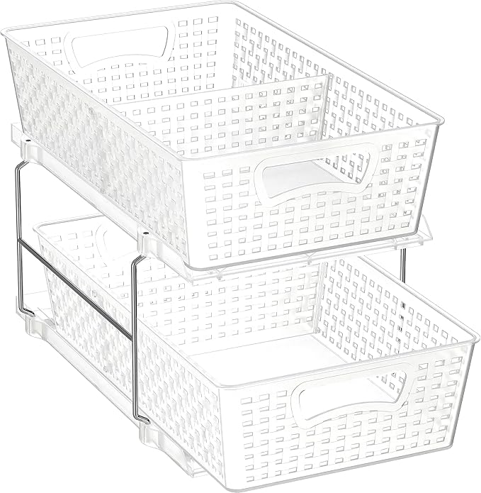 Simple Houseware 2 Tier Bathroom Organizer Tray Pull-Out Sliding Drawer/Under-Sink Storage, Clear