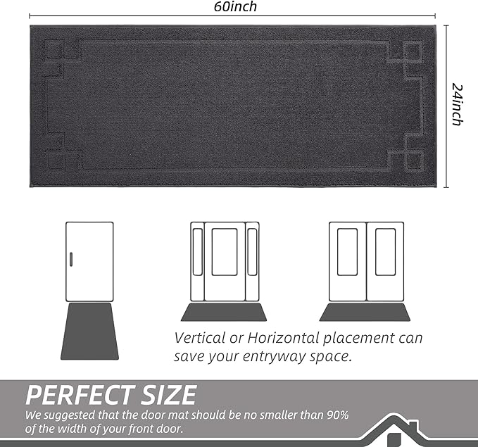 BEQHAUSE Door Mat 24" x 60", Non-Slip Door Mats Indoor Entryway Rugs Washable Low-Profile Absorbent and Stain Resist Floor Mats, Dog Door Mat for Front Back Door, Muddy Wet Shoes & Paws, Dark Grey