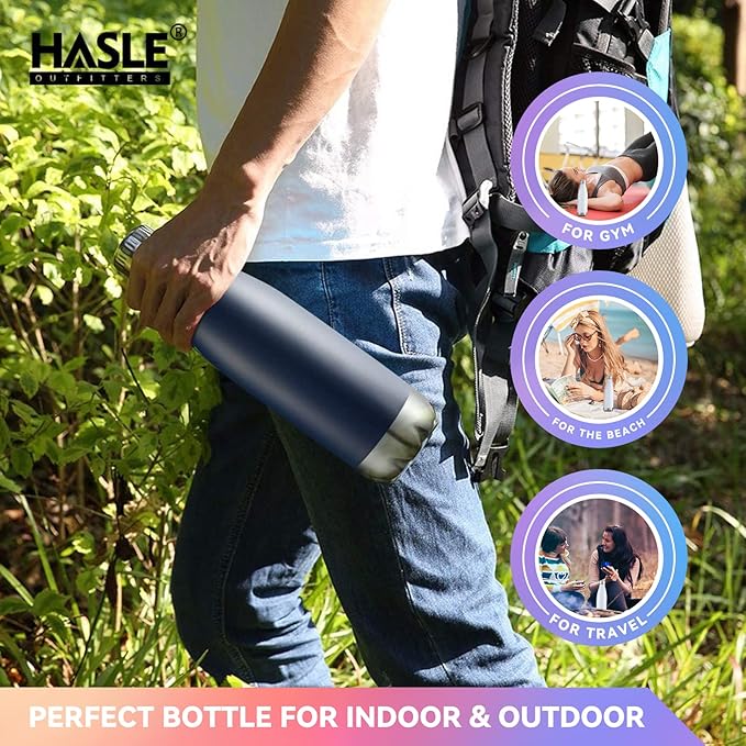 HASLE OUTFITTERS 17oz Stainless Steel Water Bottles Bulk, Vacuum Insulated Water Bottles Double Walled Powder Coated Reusable Metal Sports Water Bottles Keep Drinks Hot and Cold, Navy, 8Packs