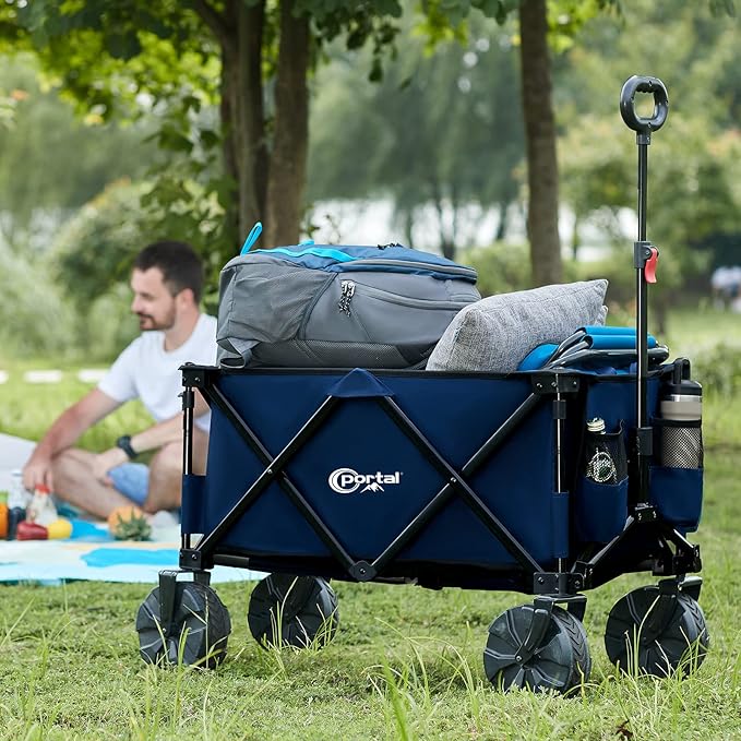 PORTAL Heavy-Duty Folding Wagon Cart, Large Collapsible Utility Wagon with All-Terrain Wheels for Beach, Camping, Garden & Grocery