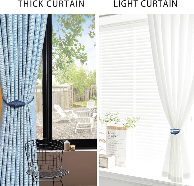 2 PCS Magnetic Curtain Tiebacks, European Style Convenient Drape Tie Backs Holdbacks for Thin or Thick Home & Office Window Draperies, No Tools Required-Light Blue