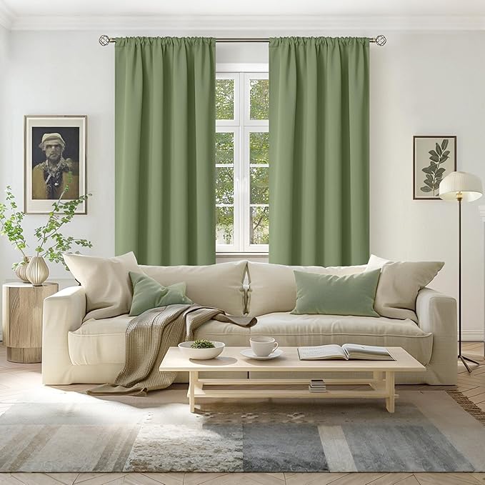 BGment Olive Green Blackout Curtains 90 Inch Length for Living Room - Thermal Insulated Drapes with Rod Pocket Darkening Privacy for Bedroom Dining, 52 x 90 Inch, 2 Panels