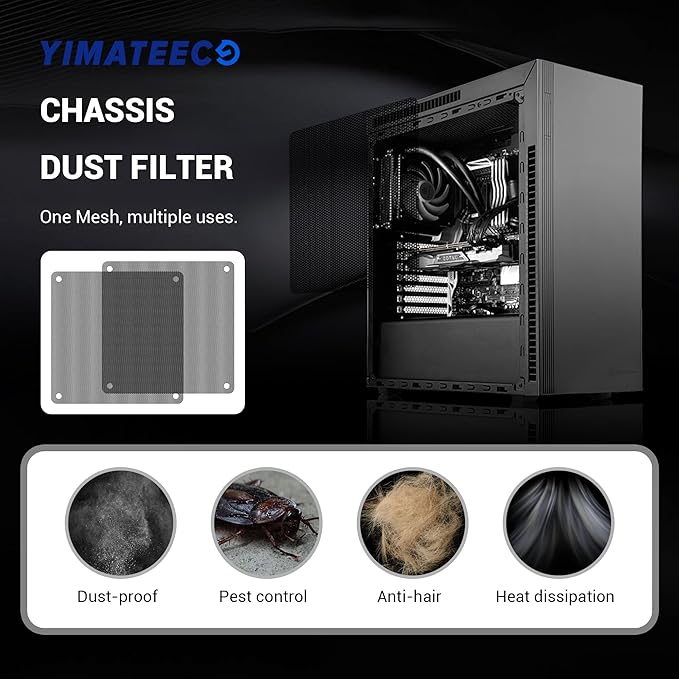 140mm Fan Dust Filter PC, 10Pack PVC Computer Dust Filter Mesh Dustproof Case Cover PC Cooler Fan Filter Grills with 40pcs Screws for Computer Cooler (PVC, 140 * 140mm, 10pcs, Black)