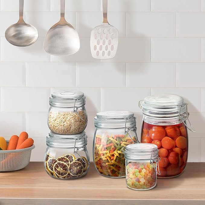 Glass Food Storage Jars with Airtight Lids 25 oz Round 4 Pack Kitchen Storage Containers Cabinet Canisters Sealed Pot Canning for Pasta, Cereal, Coffee, Beans, Spice