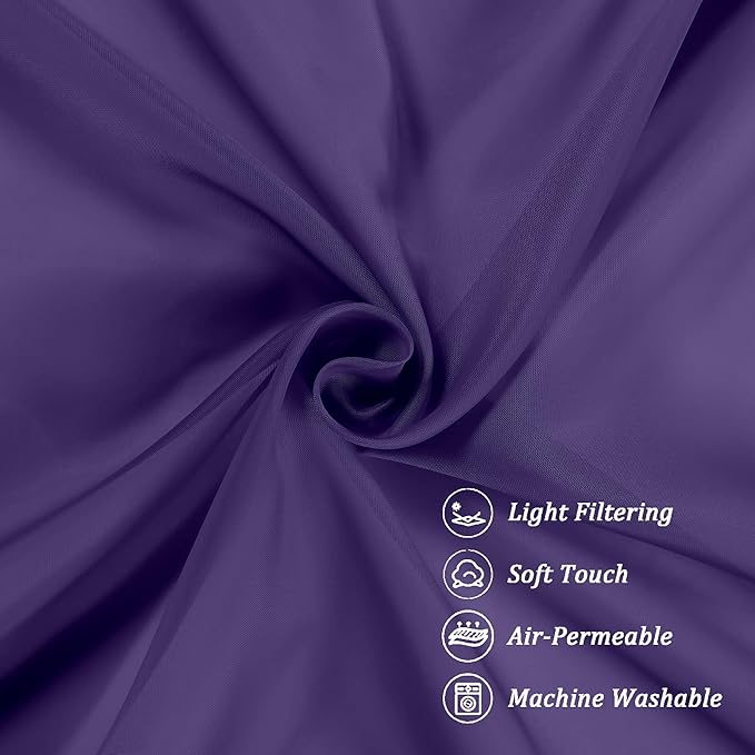 Chyhomenyc Sheer Valances for Windows 2 Packs, 42Wx14L Inches Small Window Valance for Living Room Bathroom Cafe Laundry Basement, Elegant Rod Pocket Voile Valance, Purple