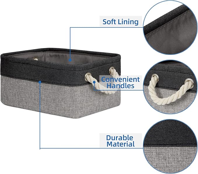 Temary Fabric Storage Baskets 6 Pcs Small Cloth Basket for Shelves Collapsible Decorative Storage Organizer Small Canvas Storage Bins with Handles (Black,11.8L x 7.9W x 5.3H inches)