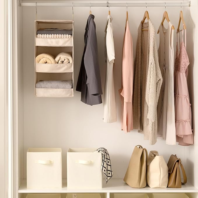 GRANNY SAYS 3-Shelf Hanging Closet Organizer, Closet Organizers and Storage, Closet Storage Hanging Shelves, Clothes Organizer for Closet, Closet Hanging Organizer, Hanging Storage Organizer, Khaki