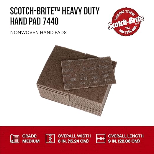3M Scotch-Brite Heavy Duty Hand Pad 7440B, 6 in x 9 in, Pack of 40, Hand Sanding Pad - Metal Deburring and Finishing Pad - Coating and Corrosion Removal