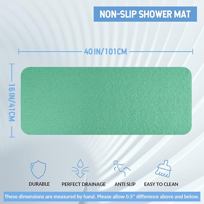 Non-Slip Bathtub Mat, Anti Slip Shower Mat, Fast Drying Bathtub Mats, Foot Scrubber Mat, Anti Slip Mat for Tub, Floor, Bathroom, Kitchen, Home, Hotel (Light Green 40"×16")