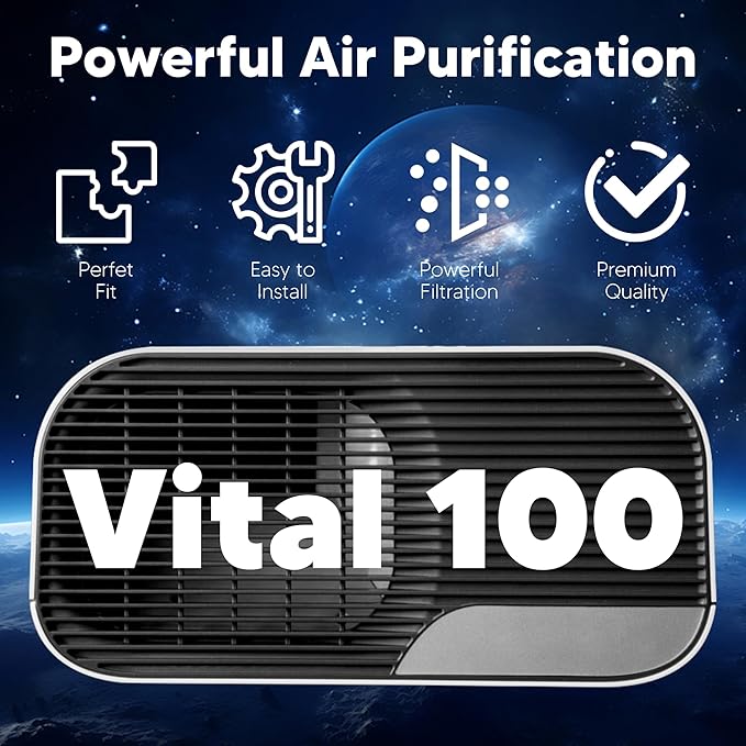 Funmit Vital 100 Replacement Filter for LEVOIT Vital 100 Air Purifier, 3-in-1 H13 True HEPA and High-Efficiency Activated Carbon Filters Set, Compared to Part # Vital 100-RF, 3 Pack, White