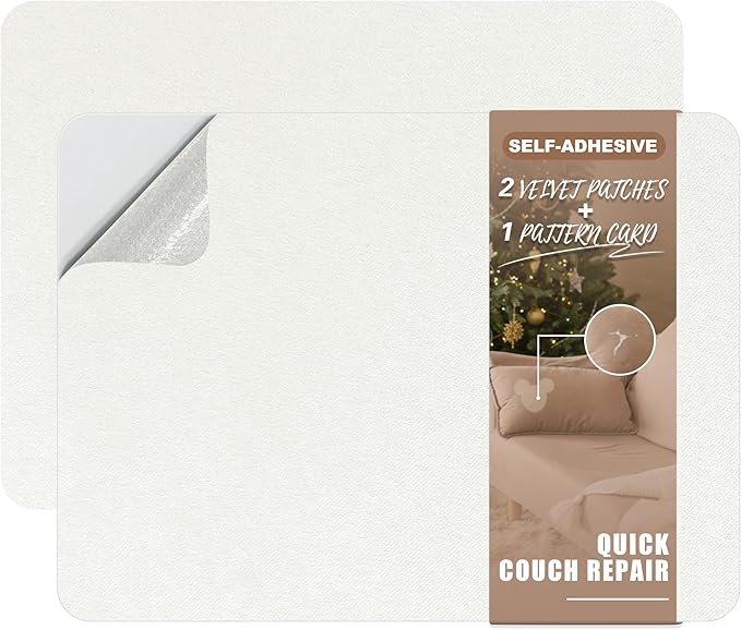 Azobur Fabric Couch Repair Patch 8.3 x 11 inches,Self-Adhesive Fabric Repair Patch for Furniture,Handbag,Sofa,Car Seats-(White)