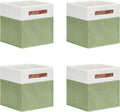 DULLEMELO 11x11 Cube Fabric Organizer Storage Bins for Shelf, Toy Square Green Bins, Kids Clothes Closet Baskets Storage, for Bedroom, Living Room, Dorm(White&Green-4 Pack)