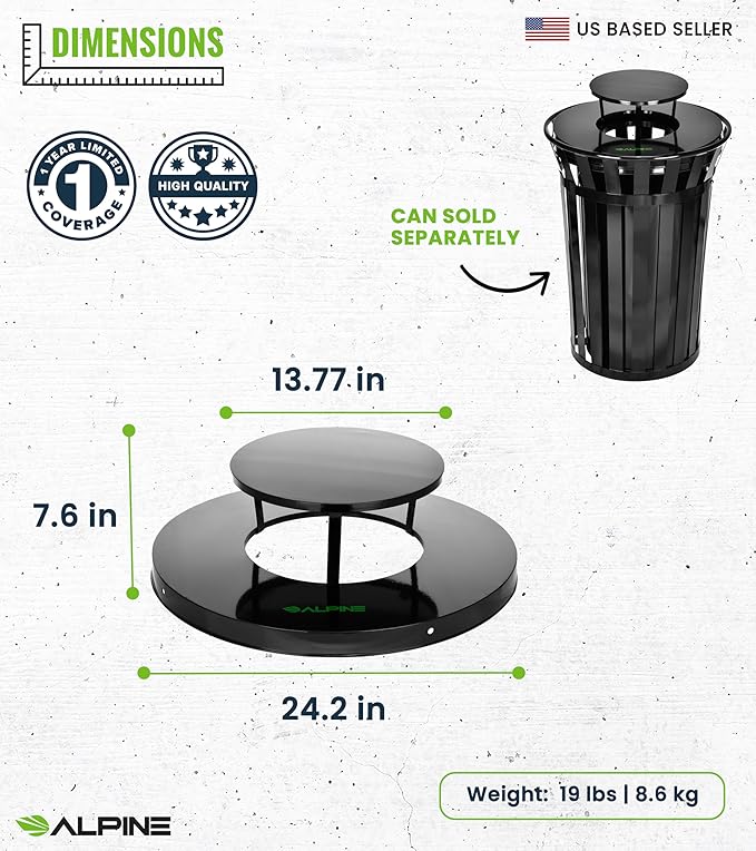 Trash can Lid for Alpine Commercial Outdoor Trash Can - Weather Resistant Round Metal Trash Can Rain Bonnet Lid