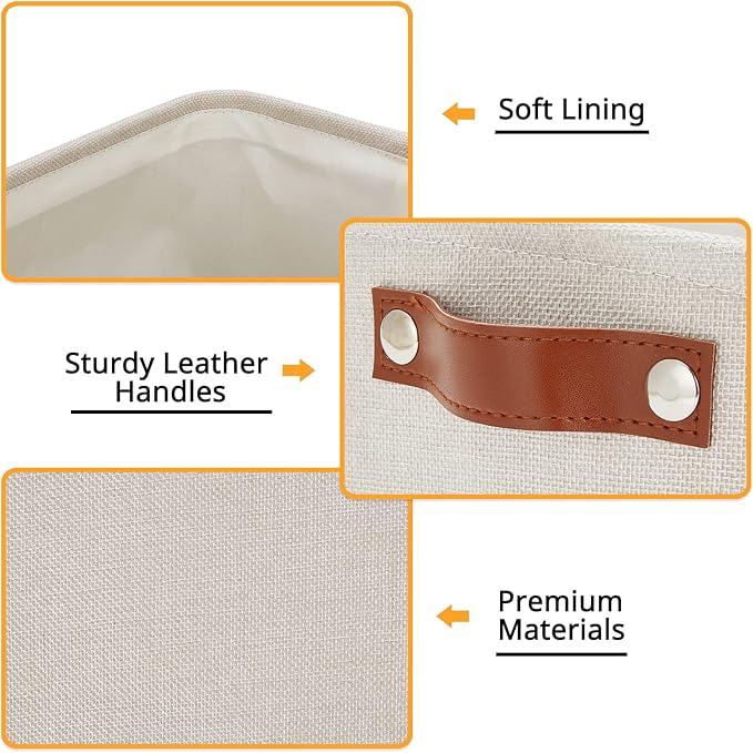 DULLEMELO Small Storage Basket for Shelves, Small Fabric Collapsible Rectangular Storage Bin for Shelves, Closets, Nursery, Home, Office, Empty Gift Basket (Beige)