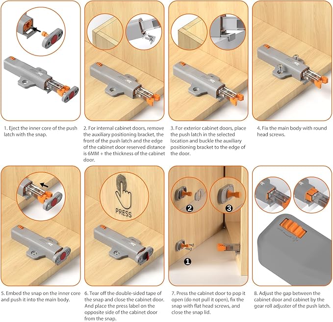 Jiayi Strong Heavy Duty Push Latch, Non-Magnetic RV Hidden Door Cabinet Latches, 2 Pack Push Release Press Out Touch Catch for Door Closure, Push to Open Kitchen Cabinet Hardware