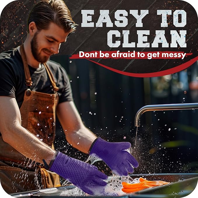 KITCHEN PERFECTION Silicone Smoker Oven Gloves -Extreme Heat Resistant BBQ Gloves -Handle Hot Food Right on Your Smoker Grill Fryer Pit|Waterproof Oven Mitts Grill Gloves |Superior Value Set+3 Bonuses