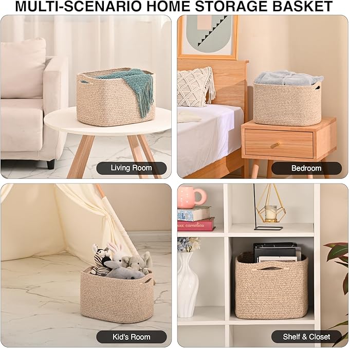 Woven Cotton Rope Storage Basket for Organizing, Cute Decorative Baskets for Gifts Empty, Organizer Bins for Dog Toy, Baby Laundry, 17“×13”×9.5“, Brown