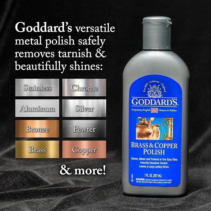 Goddard’s Copper & Brass Polish, Copper Cleaner & Brass Cleaner for Long-Lasting Shine, Metal Polish for Pewter, Chrome & More, Metal Polishing Compound (7oz)
