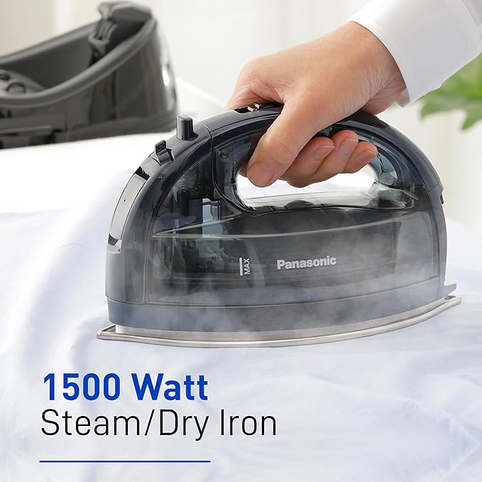 Panasonic NI-WL700A Cordless Steam/Dry Iron, 1500W Wide Stainless Steel Plate, Black/Dark Blue