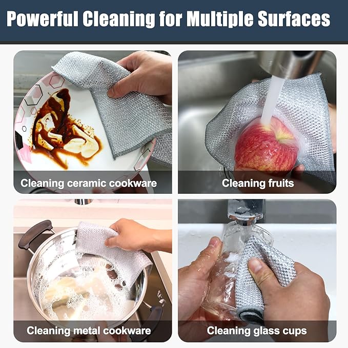 Navona 12 Pcs New Upgrade Steel Wire Dishcloth,Dry and Wet Dual-Use Steel Wire Cleaning Cloth,Powerful Cleaning Non-Scratch Wire Dishcloth Rag for Cookware, Sinks, Dishes, Stove Tops