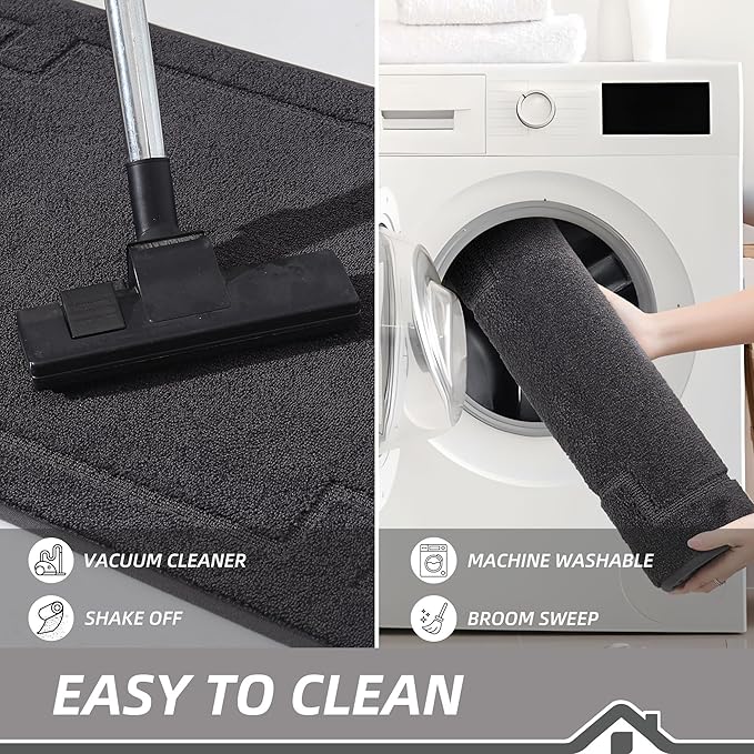 BEQHAUSE Door Mat 20" x 32", Non-Slip Door Mats Indoor Entryway Rugs Washable Low-Profile Absorbent and Stain Resist Floor Mats, Dog Door Mat for Front Back Door, Muddy Wet Shoes & Paws, Dark Grey