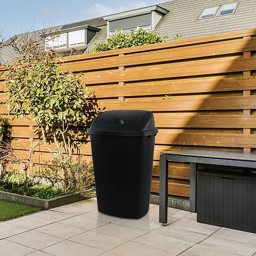 13 Gallon 4-Pack Garbage Cans with Swing Top Lid, Plastic Tall Kitchen Trash Cans, Black