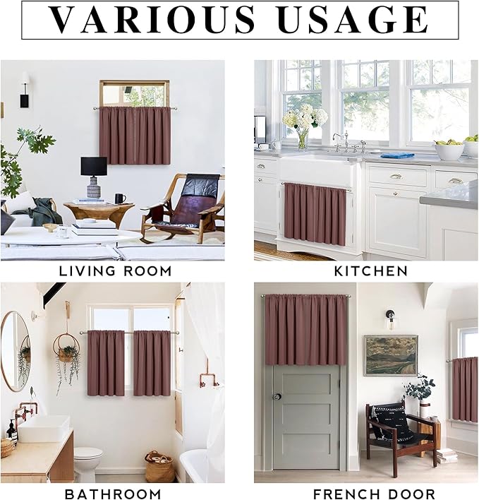 RYB HOME Rod Pocket Blackout Curtains for Bedroom Kitchen Living Room Office Light Block Energy Efficiency Glass Window Treatment Drapes, W 42 x L 63 inch, Chocolate Brown,2 Panels