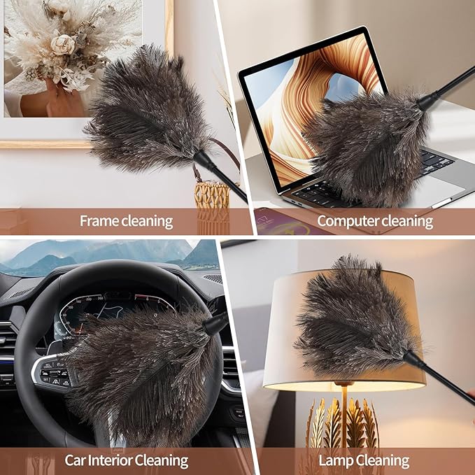 Ostrich Feather Duster-14.9 Inch Mini Natural Feathers Dusters with Plastic Handle Reusable Handheld for Cleaning Supplies Home Car Office(10pcs)