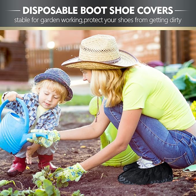 Zhanmai 300 Pack Disposable Shoe Covers Non Slip Disposable Large Foot Booties Shoe Covers for Indoors Contractors Floor and Carpet Protectors, One Size Fits Most(Black)