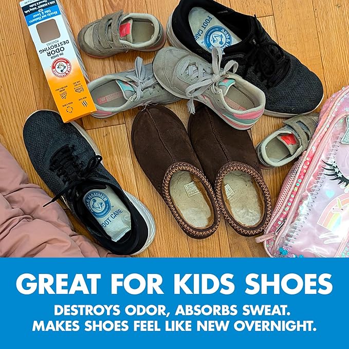 Arm & Hammer In-Shoe Odor Destroying Pouches, Shoe Deodorizer Insert for Reducing Odor and Absorbing Moisture, Smell Eliminator for All Footwear, Gym Bags and Work Boots (2 Pairs)